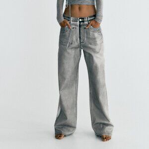 Zara Gray Relaxed Jeans High-Waisted Soft Denim